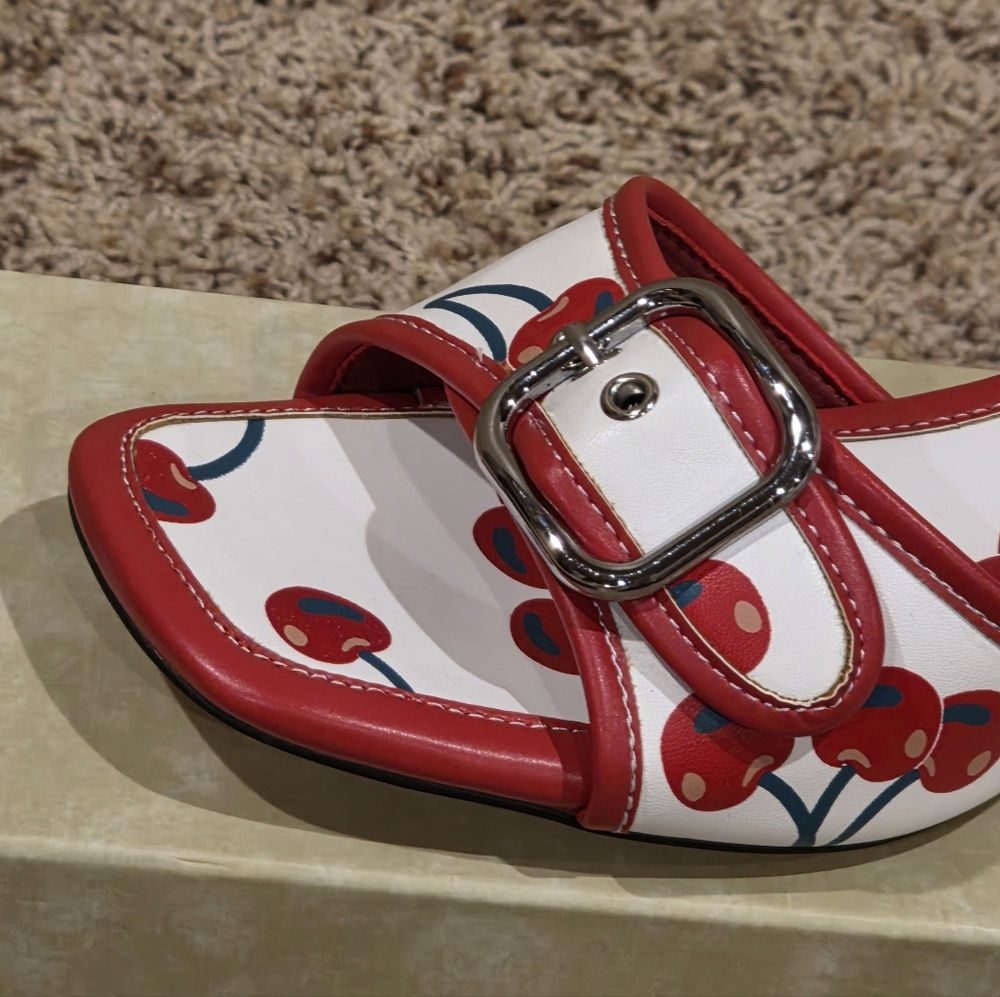NWT Cherry Kitten Heel Sandals. Womens Size 8. Heel height is 2.3 inches. - Picture 6 of 16